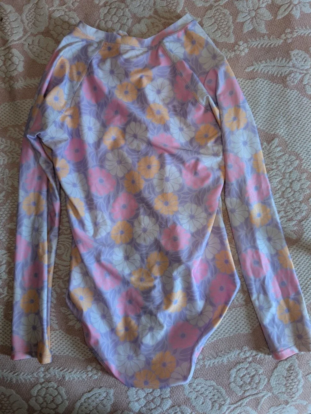 Floral Pastel Long-Sleeve Zip Swimsuit